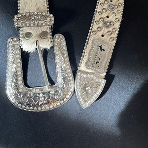 Crystal studded genuine leather belt